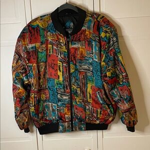 Braetan Multicolor Abstract Men's Bomber Jacket Vintage Sz L